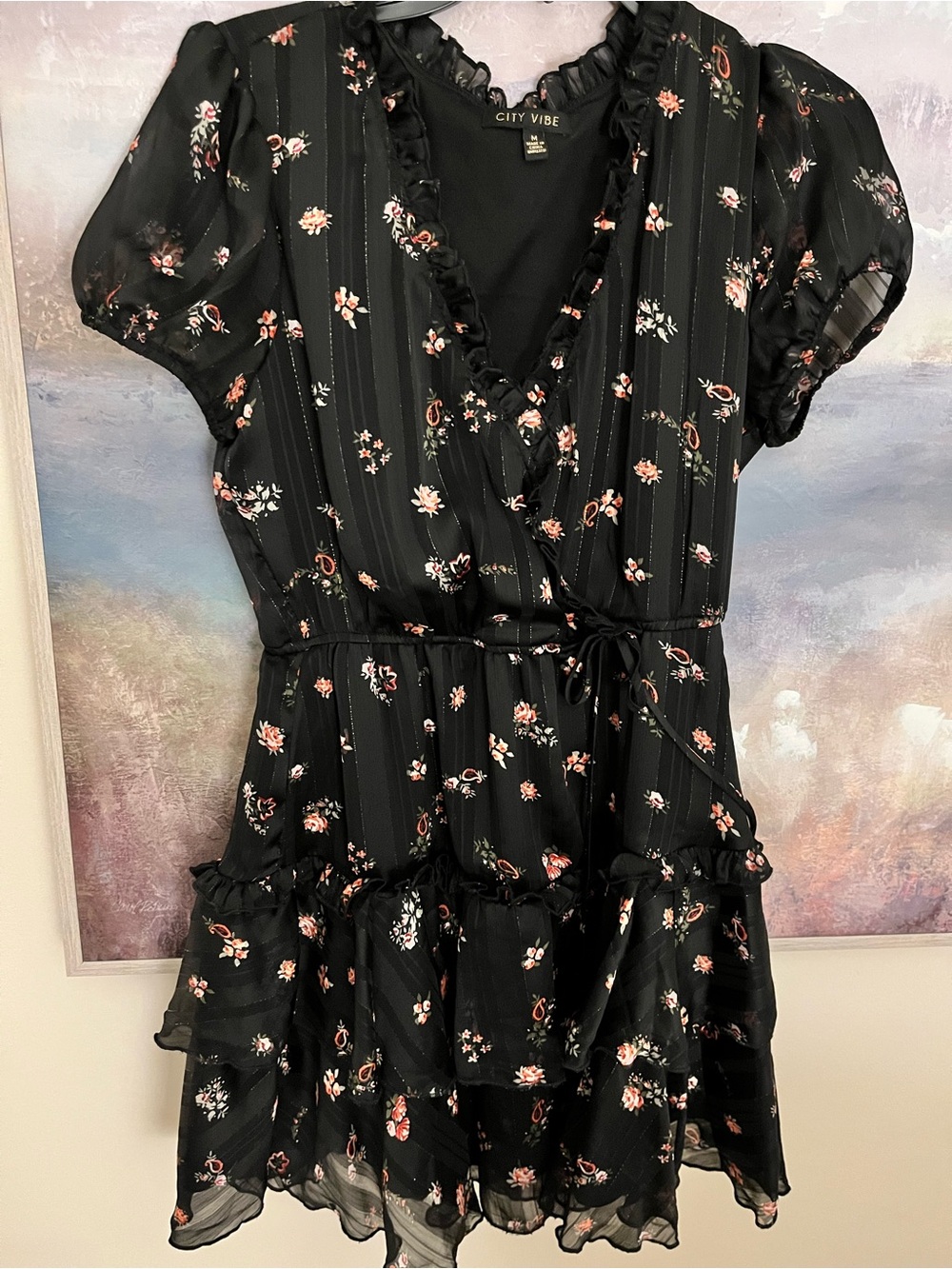 City Vibe Black Floral Tie-Waist Mini Dress